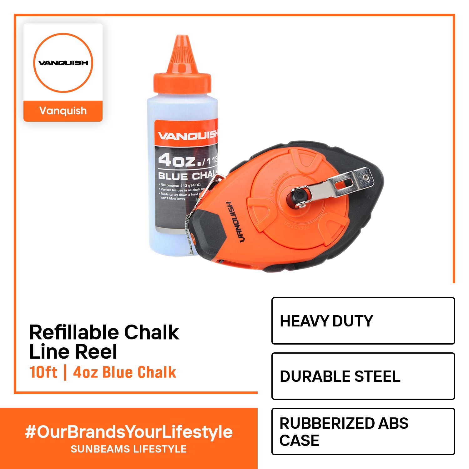  VANQUISH 2 Pieces ABS Chalk Line Reel with 4 oz Blue Chalk &  3.5 Gear Quick Retrieval Orange 4302 : Everything Else