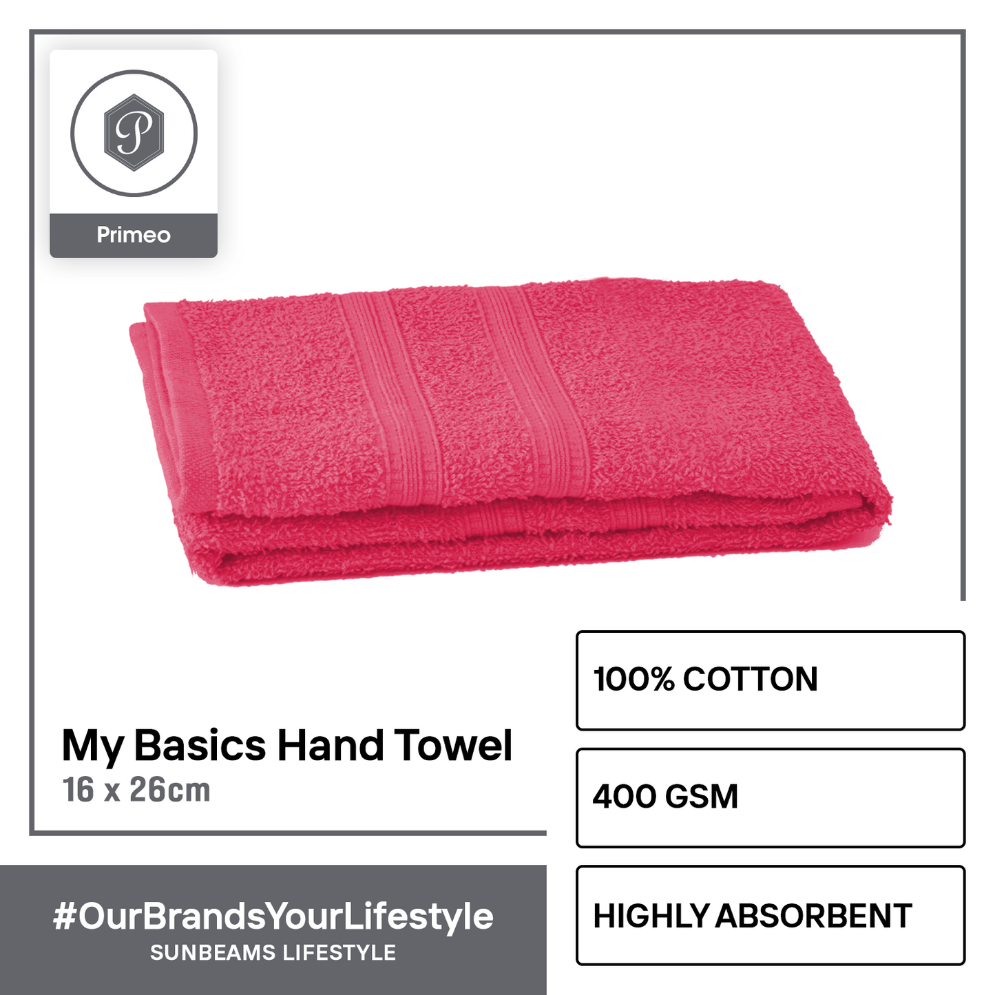 PRIMEO MY BASICS 100% Cotton Hand Towel