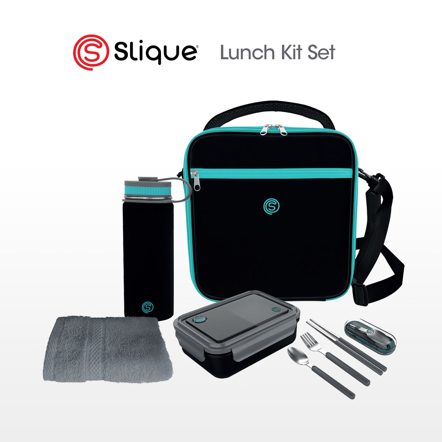 SLIQUE Premium Lunch Box Insulated Water Proof Thermal Bag w/ Detachable Shoulder Strap Set of 5 Black