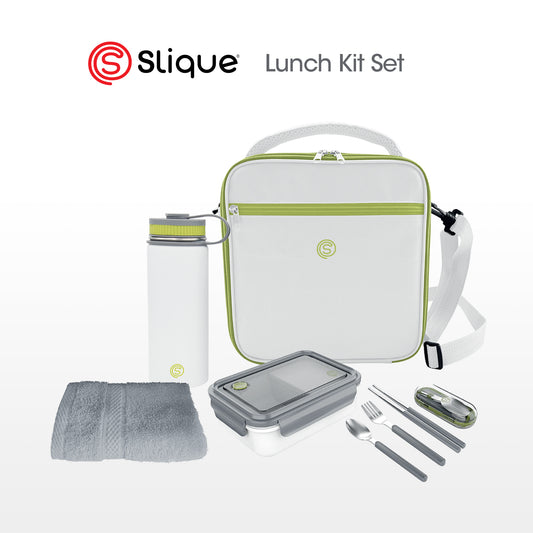 SLIQUE Premium Lunch Box Insulated Water Proof Thermal Bag w/ Detachable Shoulder Strap Set of 5 White