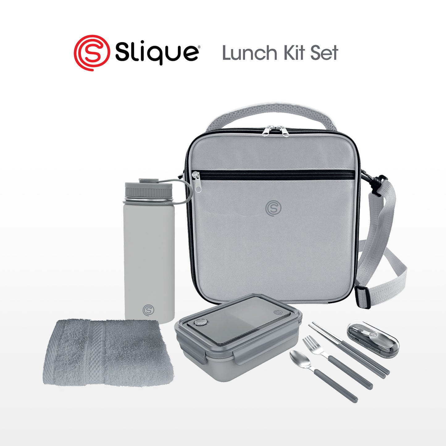 SLIQUE Premium Lunch Box Insulated Water Proof Thermal Bag w/ Detachable Shoulder Strap Set of 5 Grey