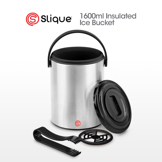 SLIQUE Premium Insulated Ice Bucket w/ Tong 2200ml (Silver)