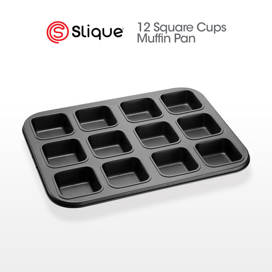 SLIQUE Premium Non-Stick 12 Cup Square Muffin Pan Oven Safe 35x26.5x3cm