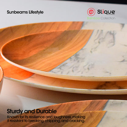 SLIQUE Premium Melamine Dinner Plate , Dessert Plate, Serving Plate, Tidbit Bowl, Sauce Dish, Pasta Bowl, Rice Spoon, Soup ladle - Bamboo Collection