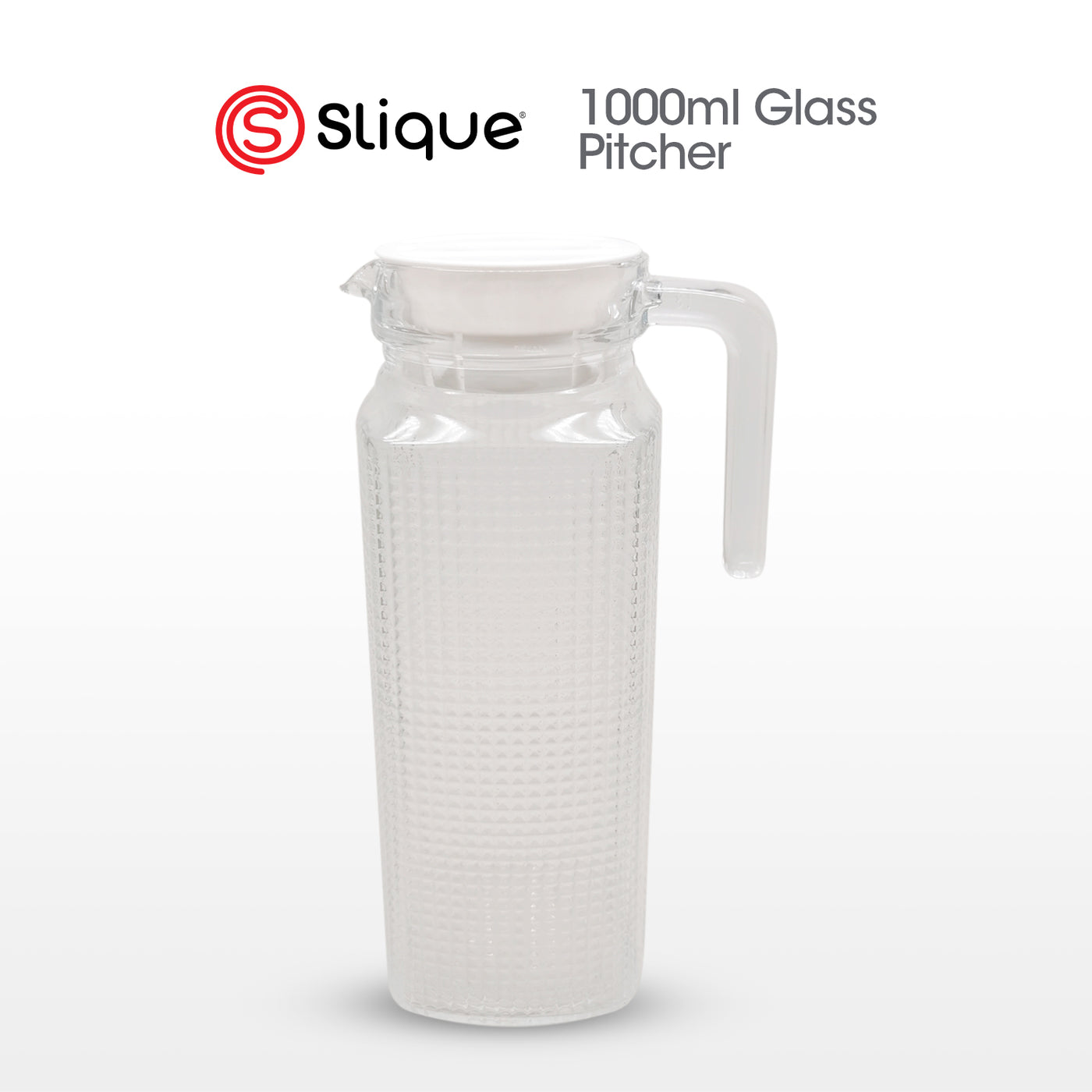 SLIQUE Premium Glass Pitcher w/ Grey Lid 1800 ml, Diamond Collection