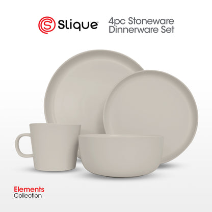 Slique Dinnerware [Set of 4] Glazed Stoneware Ceramic Surface, Chip resistant, Element Collection