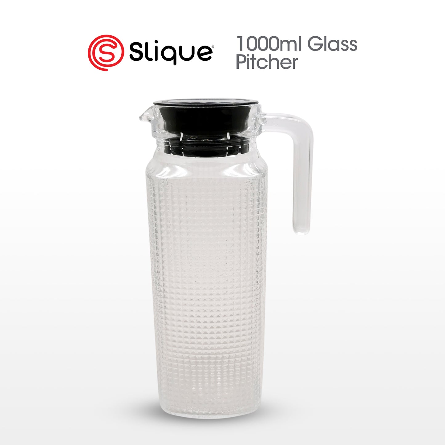 SLIQUE Premium Glass Pitcher w/ Grey Lid 1800 ml, Diamond Collection