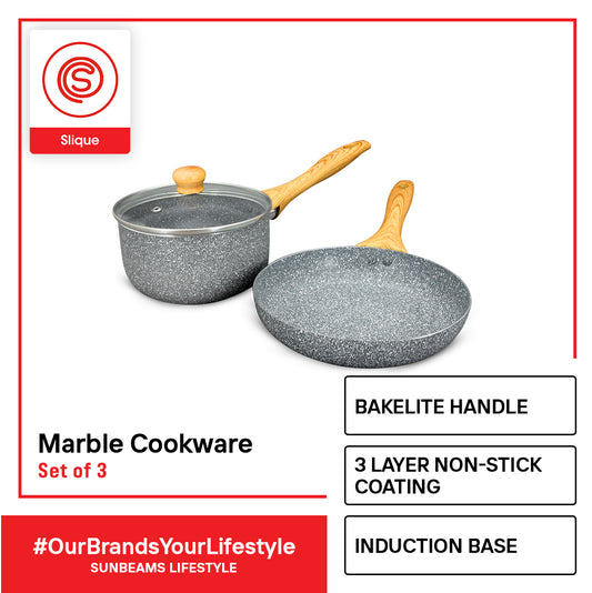 SLIQUE Marble Cookware Premium Multi Layer Non-Stick Marble Coating Set of 3