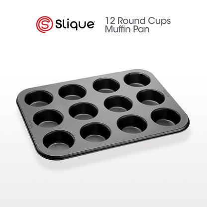 SLIQUE Premium Non-Stick 12 Cup Round Muffin Pan