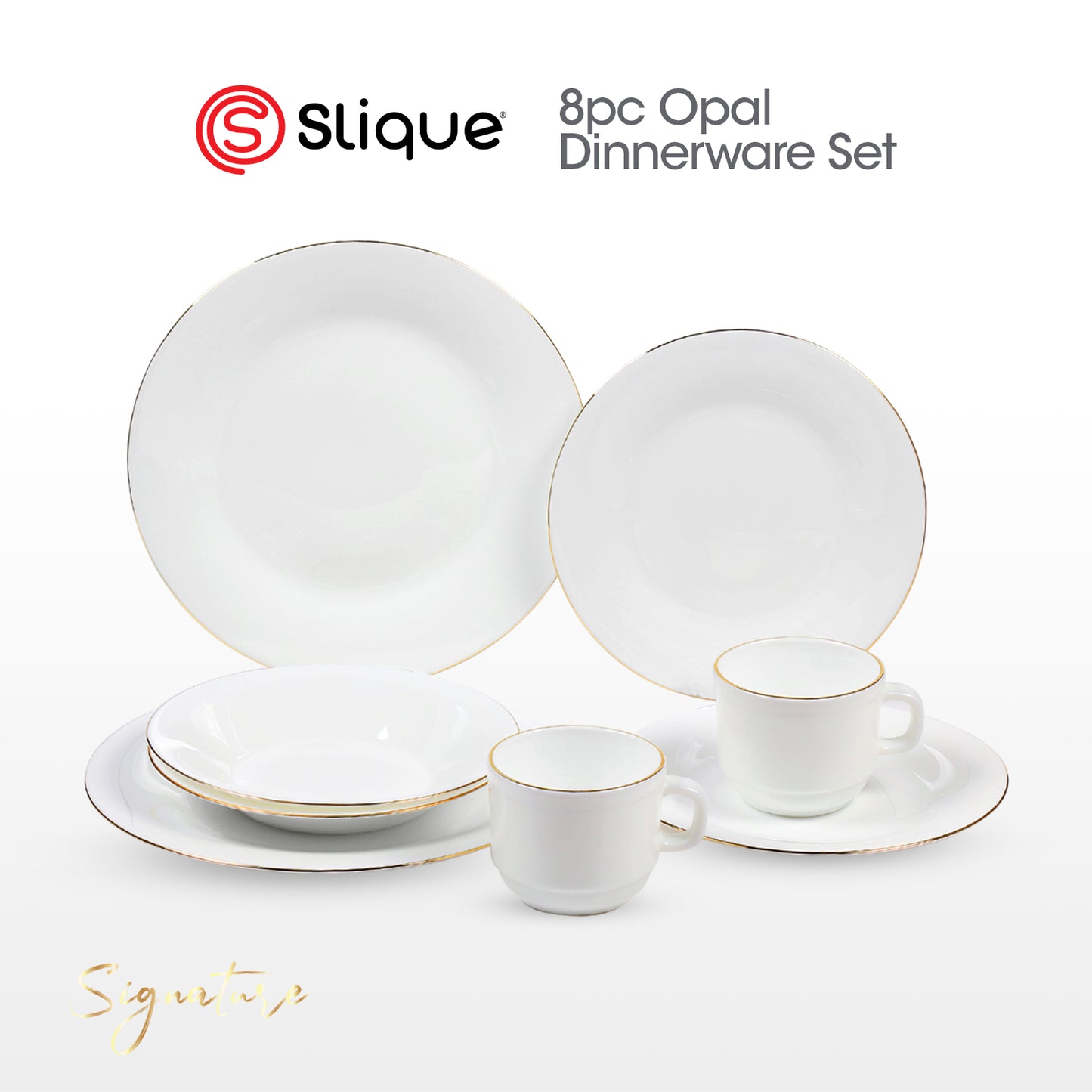 Signature by SLIQUE Opal Dinnerware sets | dinner plate | dessert plate | deep plate | dinner bowl - Extra Strong | Chip resistant | Outsanding whiteness