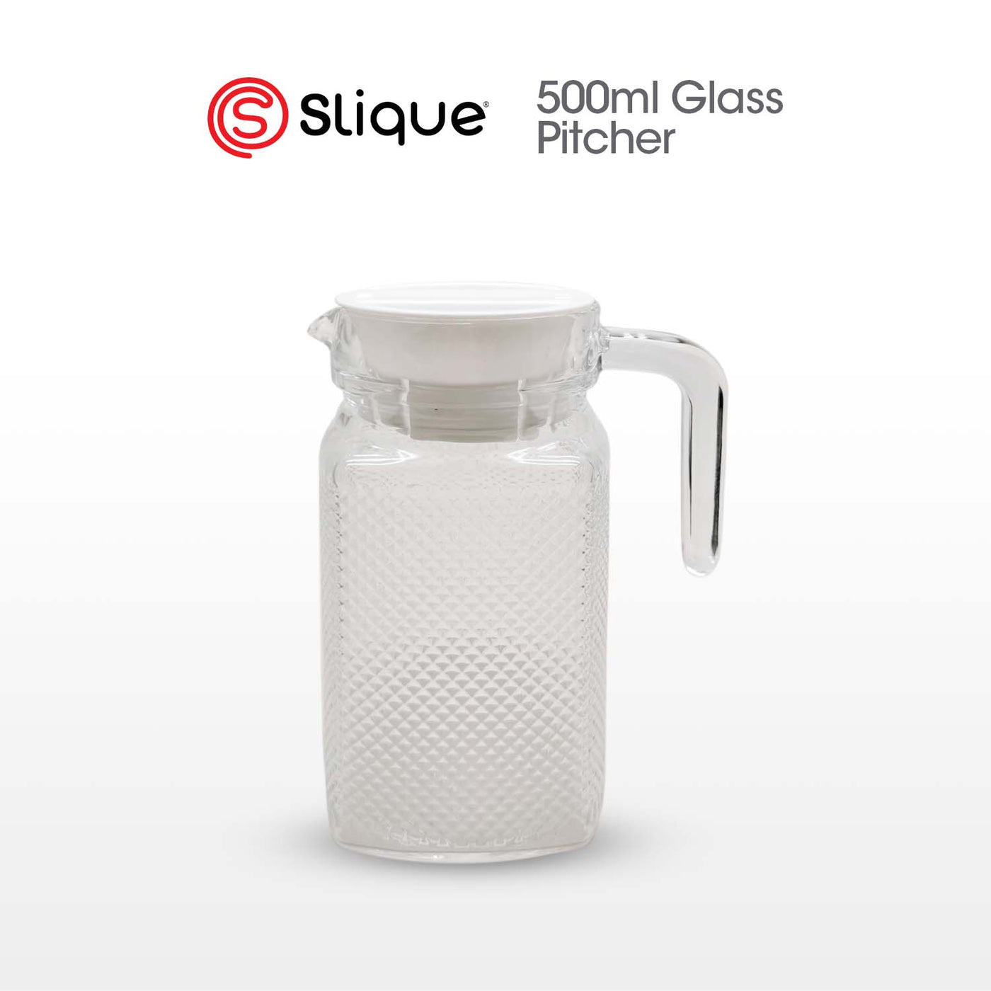 SLIQUE Premium Glass Pitcher w/ Grey Lid 1800 ml, Diamond Collection
