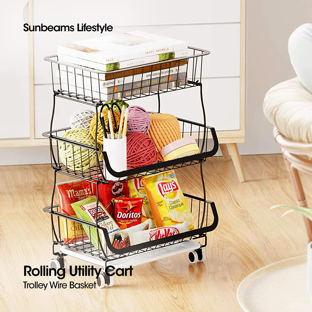 NEST DESIGN LAB Premium Tier Stackable Kitchen Trolley Wire Basket Metal