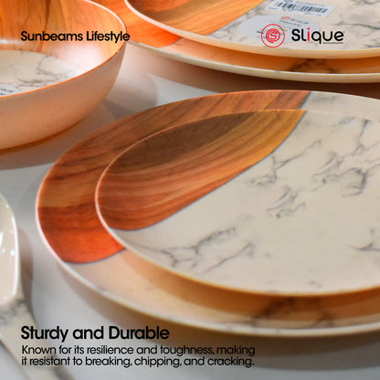 SLIQUE Premium Melamine Dinner Plate , Dessert Plate, Serving Plate, Tidbit Bowl, Sauce Dish, Pasta Bowl, Rice Spoon, Soup ladle - Bamboo Collection