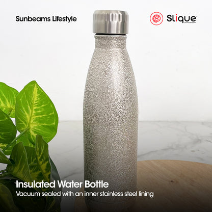 SLIQUE Stainless Steel Glitter Finish Insulated Water Bottle 500ml (White)