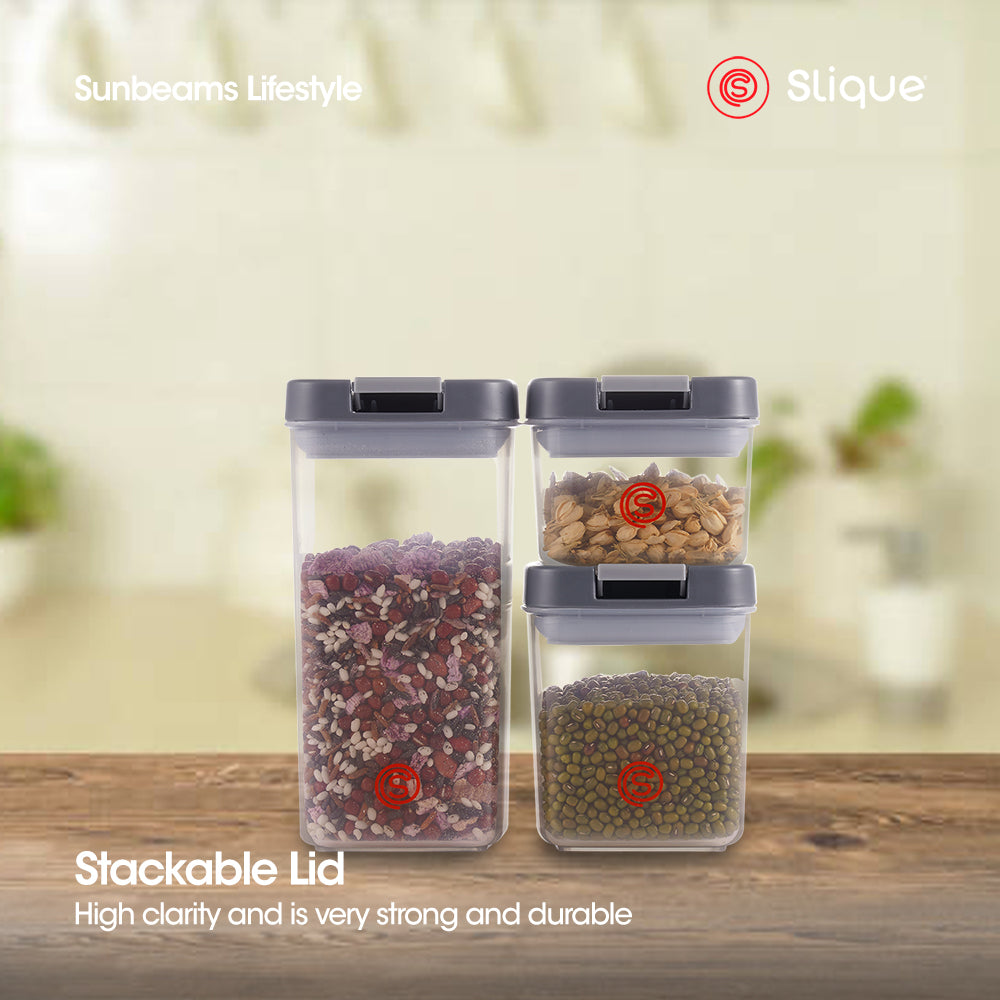 SLIQUE Premium PP Square Food Container 650ml|0.65L Airtight (Grey)