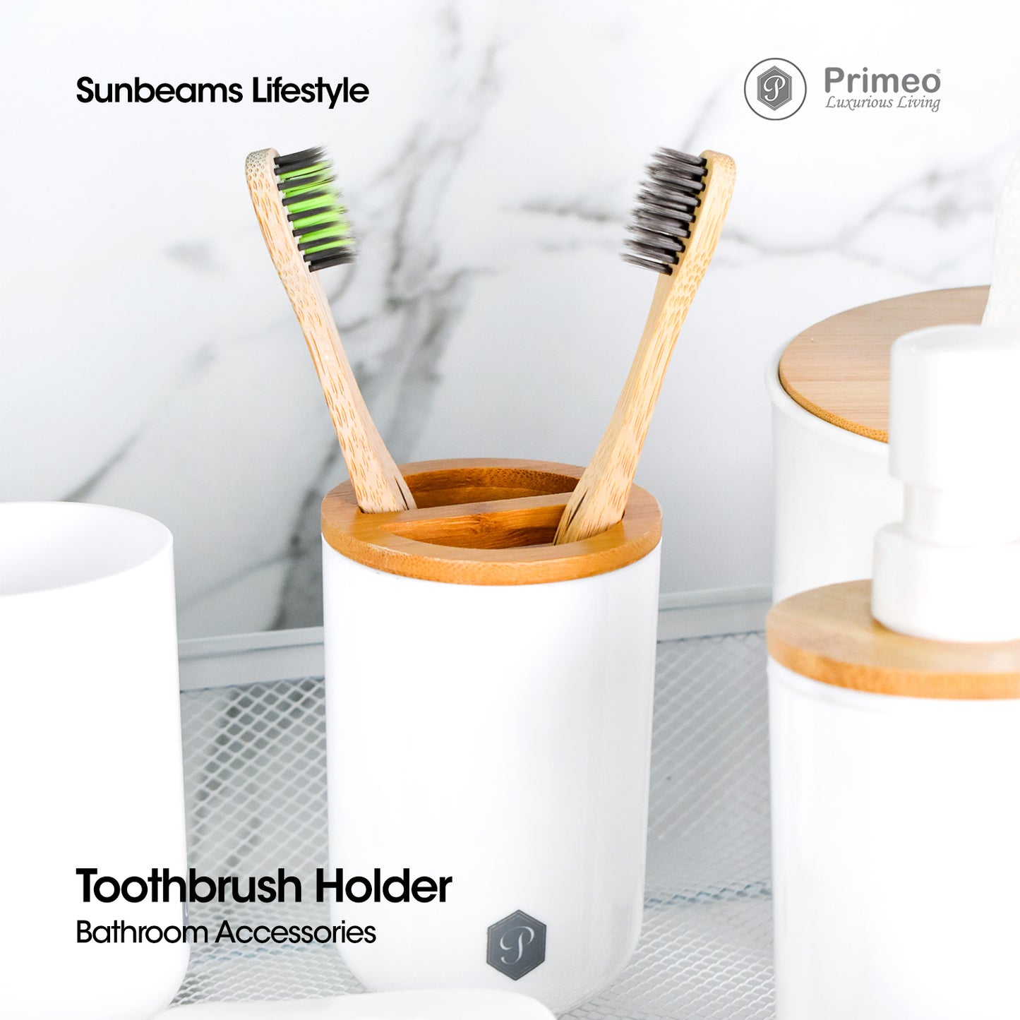 PRIMEO Premium Bamboo Tooth Brush Holder