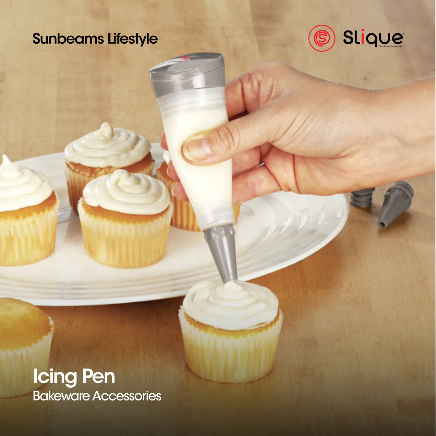 SLIQUE Premium Silicone Cake, Cupcake Icing Pen w/ Nozzles Set of 3