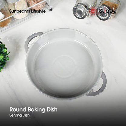 SLIQUE Premium Round Marble Glass Baking Dish 1400ml