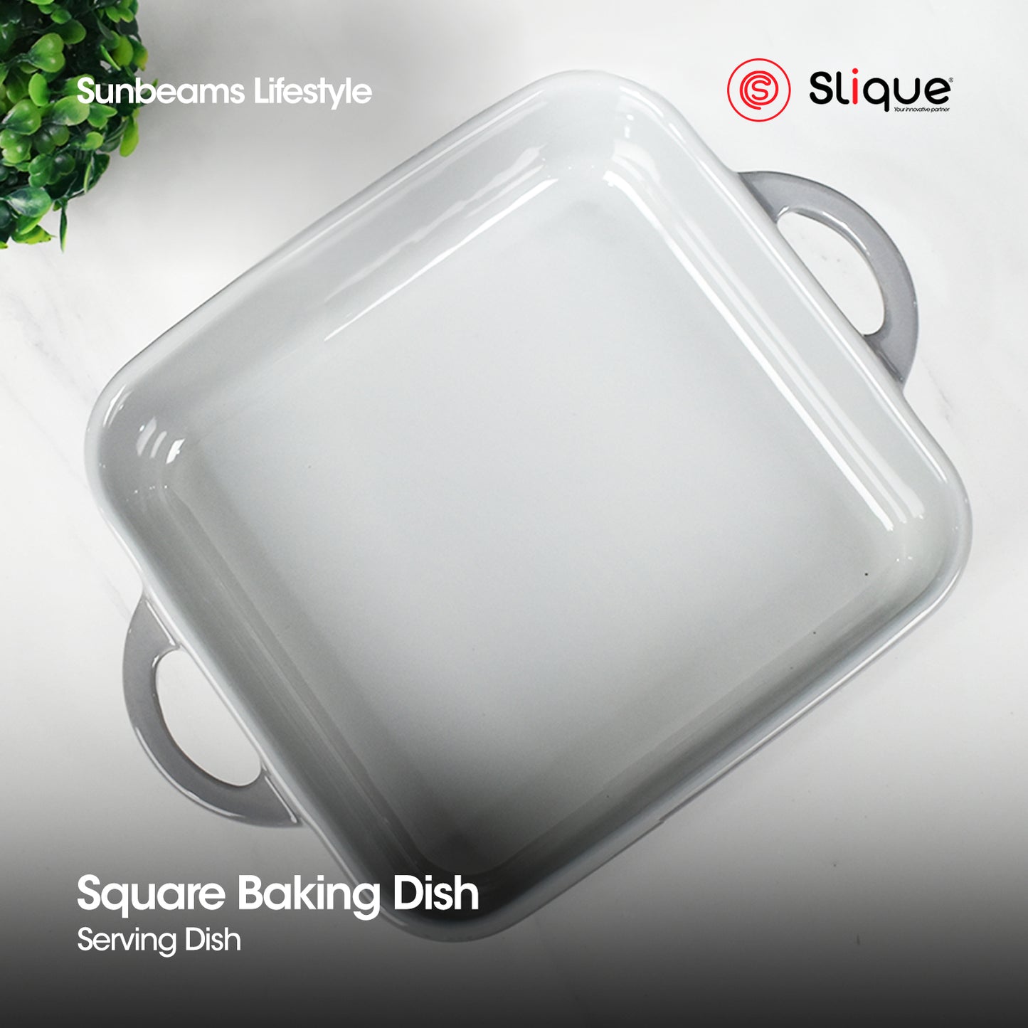 SLIQUE Premium Square Marble Glass Baking Dish 1550ml