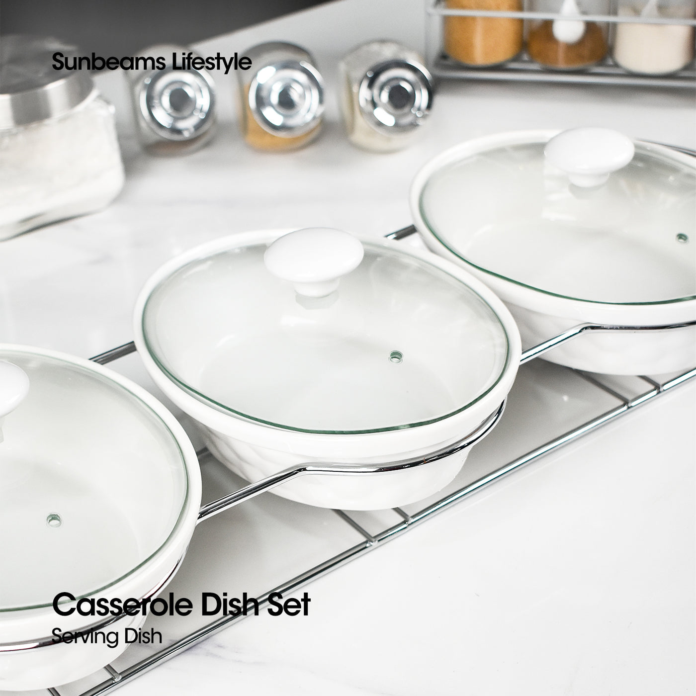 SLIQUE Casserole Serving Dish [Set of 3] 1400mL Signature Porcelain Collection Stand with Candle Burner