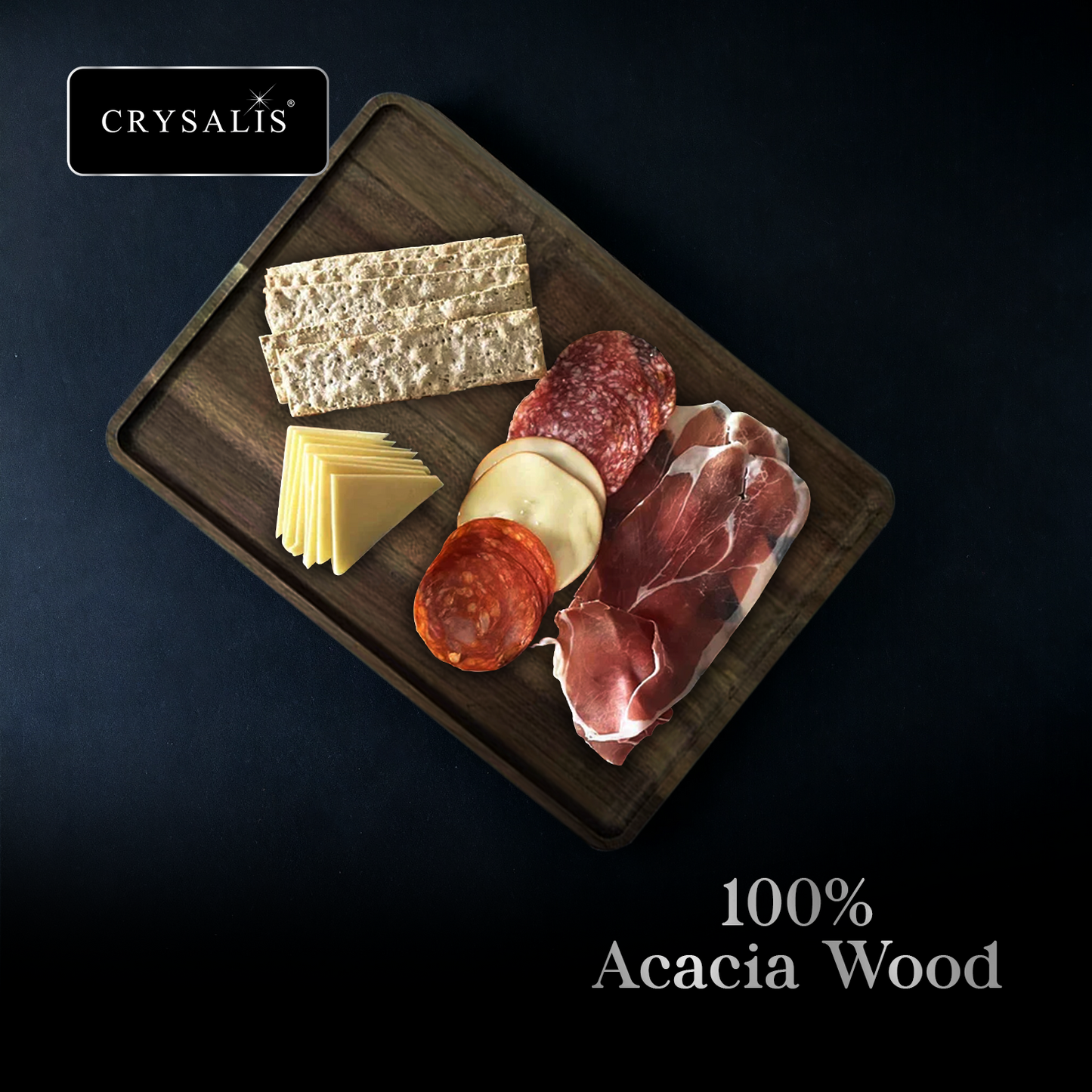 CRYSALIS PREMIUM Serving Tray Charcuterie Tray - Acacia Wood