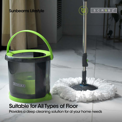 SCRUBZ Premium Microfiber 360ᴼ Spin Mop with Single Bucket