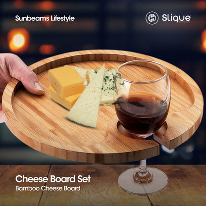 SLIQUE Premium Bamboo Cheese & Wine Glass Holder