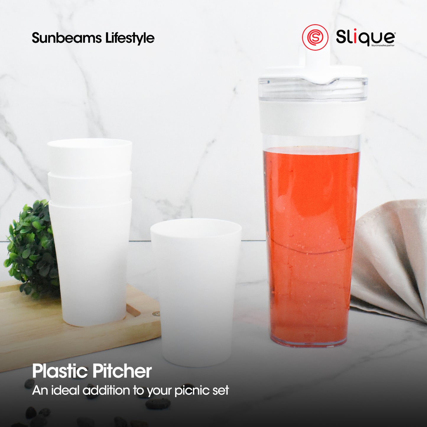 SLIQUE Premium Pitcher Set 1400ml with 4cups (White)