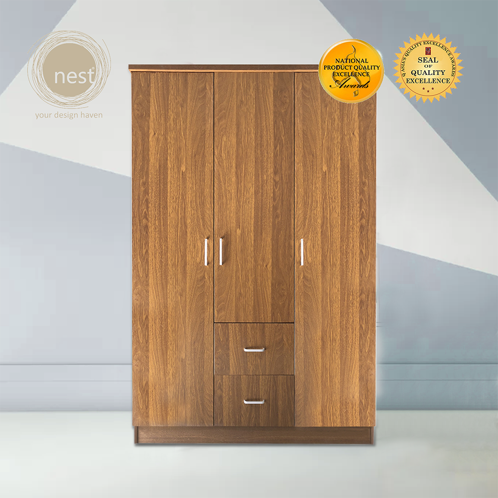 NEST DESIGN LAB Premium Wardrobe 3 Doors & 2 Drawers - Walnut