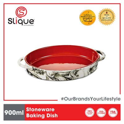 SLIQUE Premium Porcelain Oval Bakedish, Oven Dish Plate, Baking Dish Pan with Handle 0.9L/1.4L