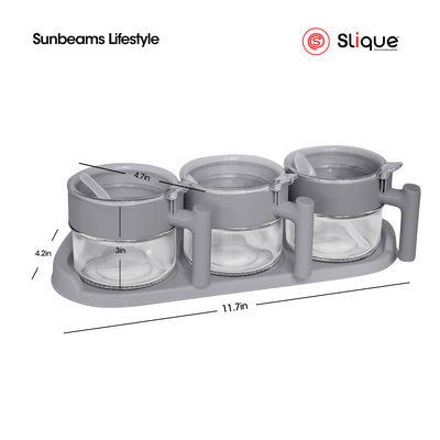 SLIQUE Premium Sodium Glass Condiment Jar Set, Condiments Organizer Bottle 3pcs Jar Set 280ml