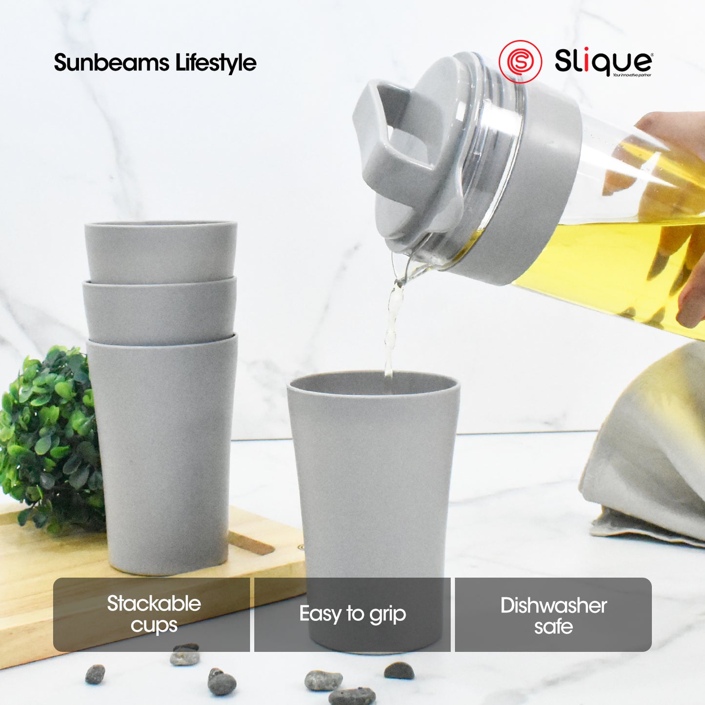 SLIQUE Premium Pitcher Set 1400ml with 4cups (Grey)