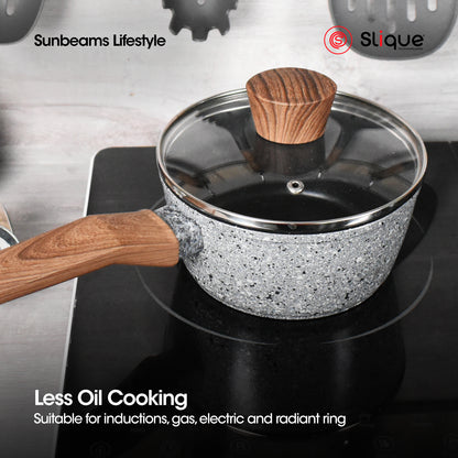 SLIQUE Granite Cookware Set of 3 Frypan 20cm Saucepan 16cm