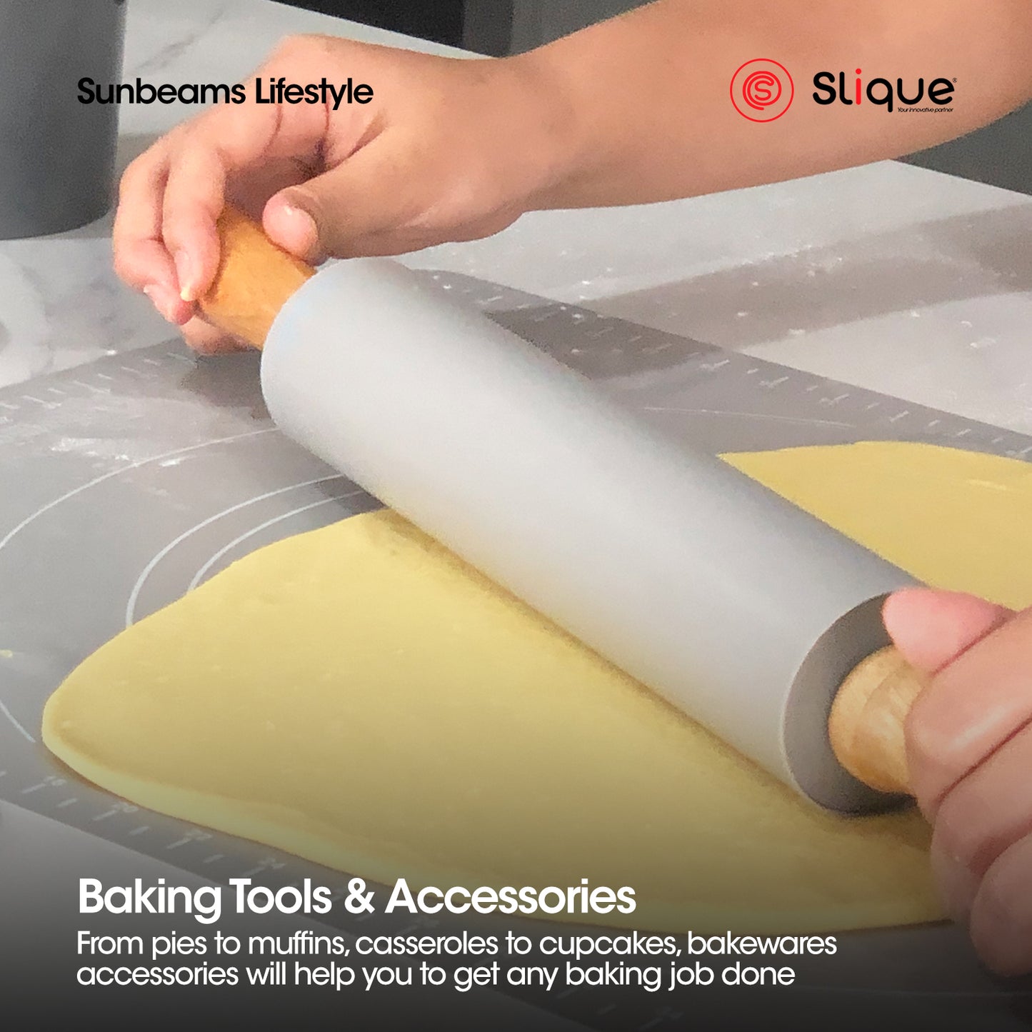 SLIQUE Premium Wood + Silicone Rolling Pin