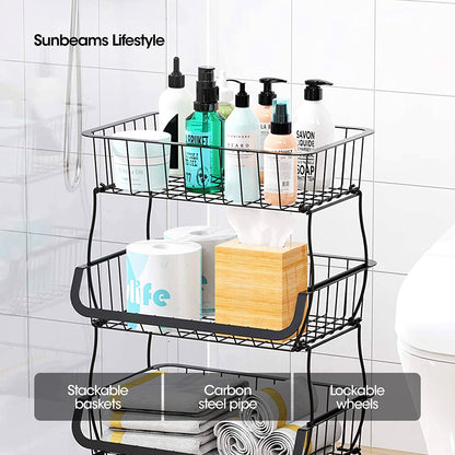 NEST DESIGN LAB Premium Tier Stackable Kitchen Trolley Wire Basket Metal