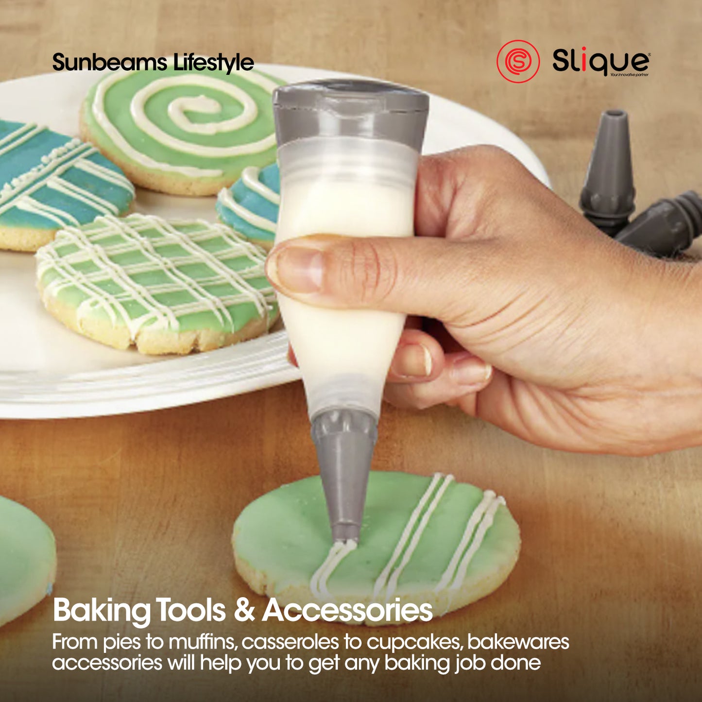 SLIQUE Premium Silicone Cake, Cupcake Icing Pen w/ Nozzles Set of 3