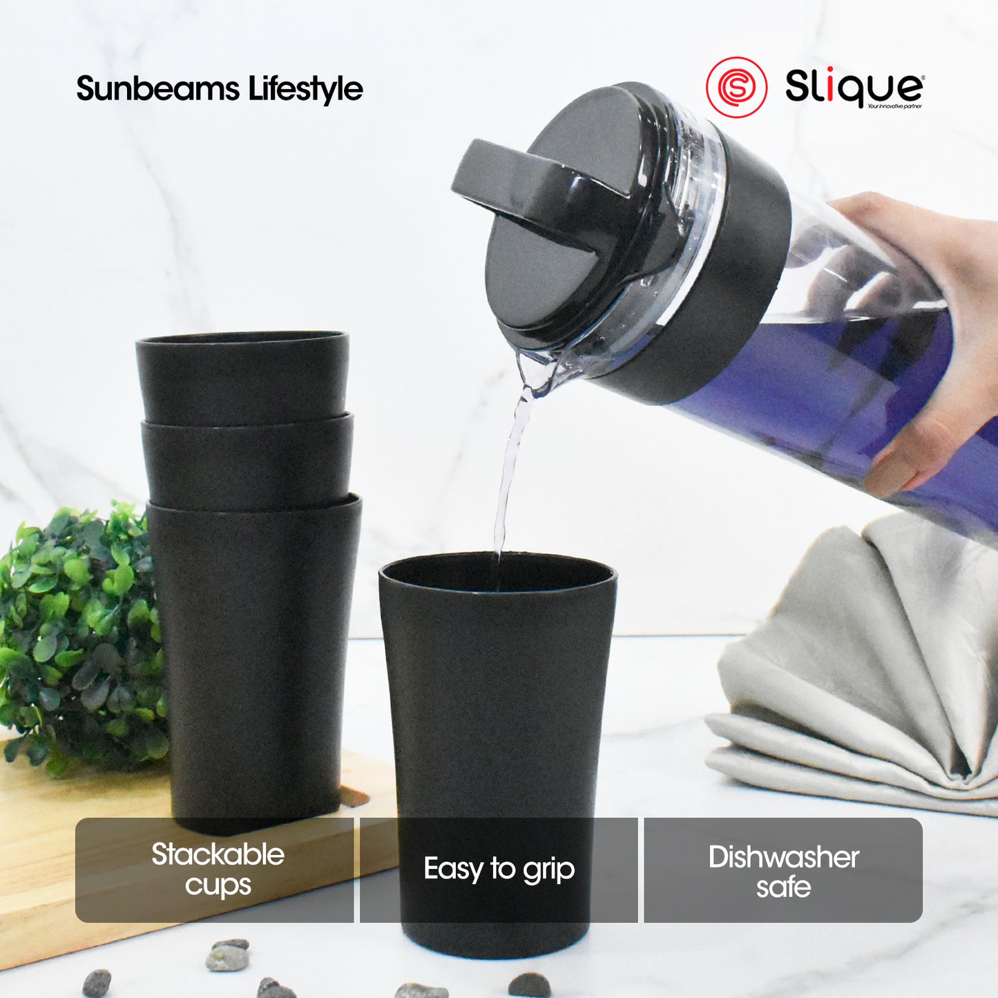 SLIQUE Premium Pitcher Set 1400ml with 4cups (Black)