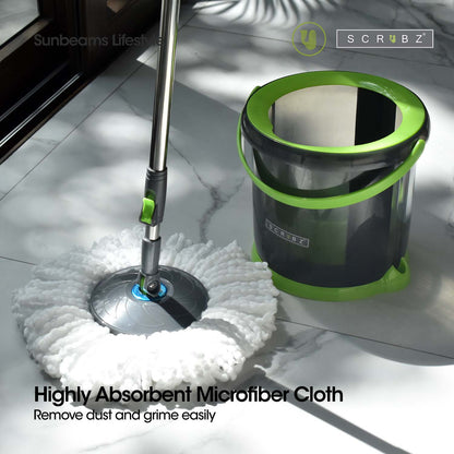 SCRUBZ Premium Microfiber 360ᴼ Spin Mop with Single Bucket