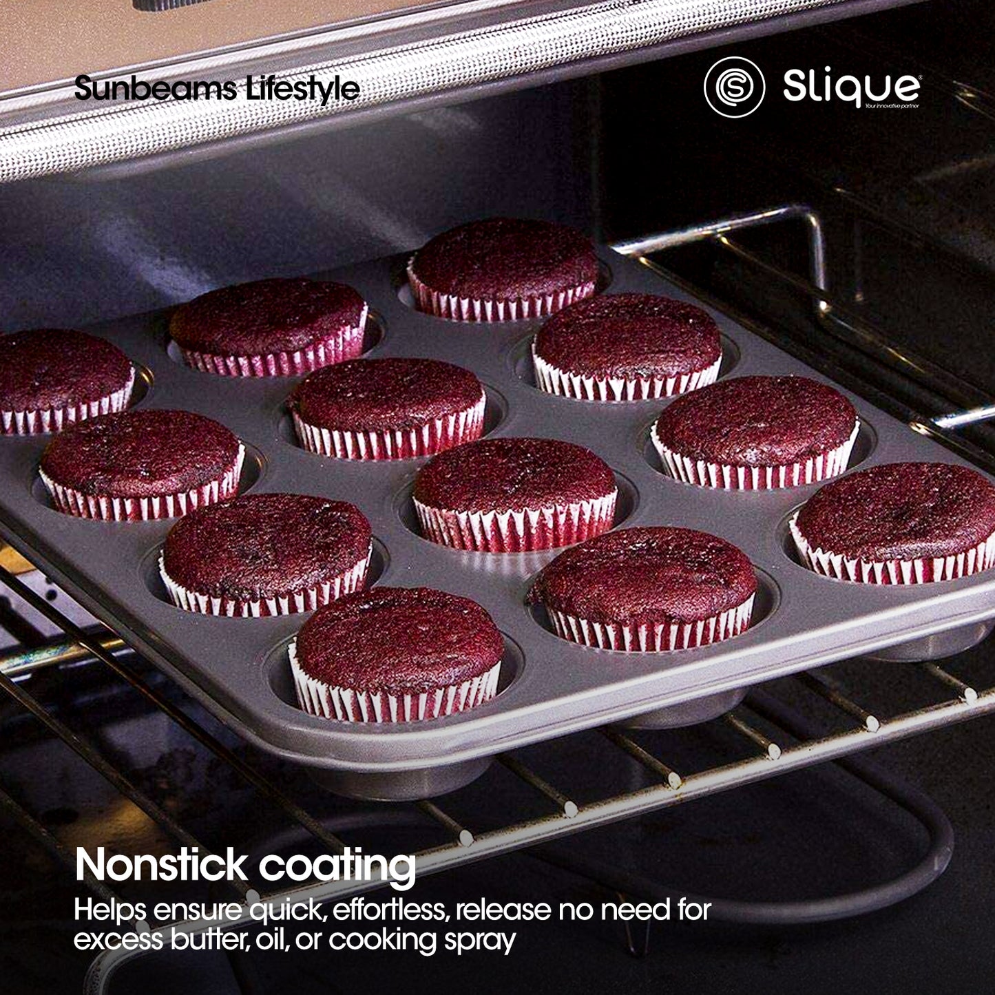 SLIQUE Premium Non-Stick 12 Cup Round Muffin Pan