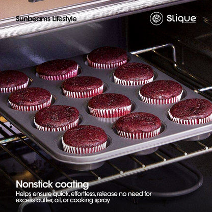 SLIQUE Premium Non-Stick 12 Cup Round Muffin Pan