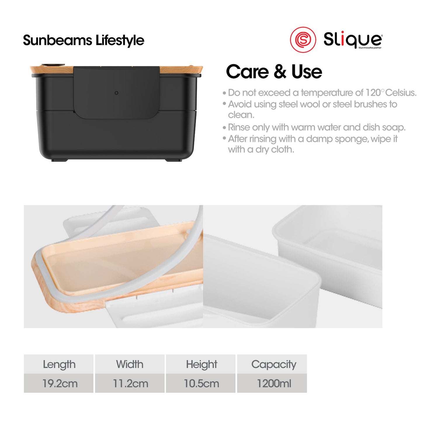 SLIQUE Lunch box w/ PP Spork Included | Compartment 1200ml BPA Free