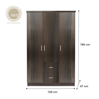 NEST DESIGN LAB Premium Wardrobe 3Doors & 2Drawers - Wenge