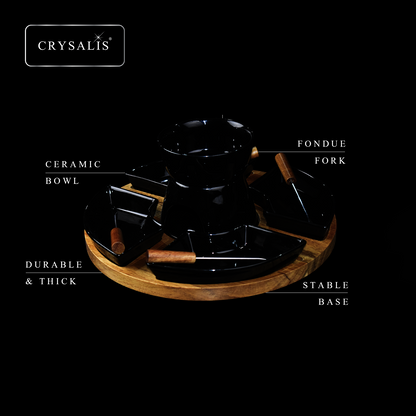 CRYSALIS Premium Fondue Set Chocolate Pot [Set of 11] - Acacia Wood