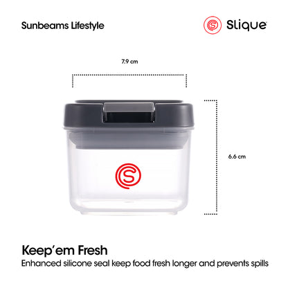 SLIQUE Premium PP Square Food Container 220ml|0.22L Airtight (Gray)