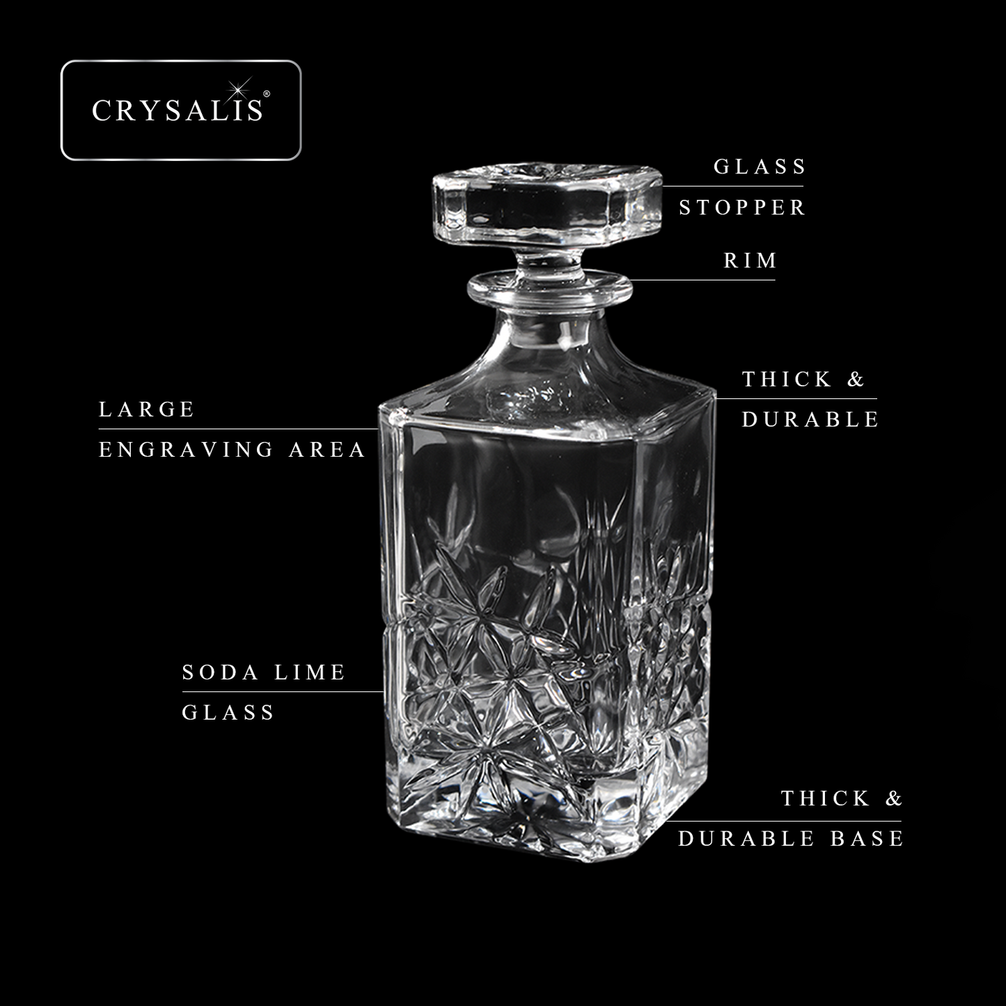 CRYSALIS Royalty Crystal Clear Glass Decanter 750ml