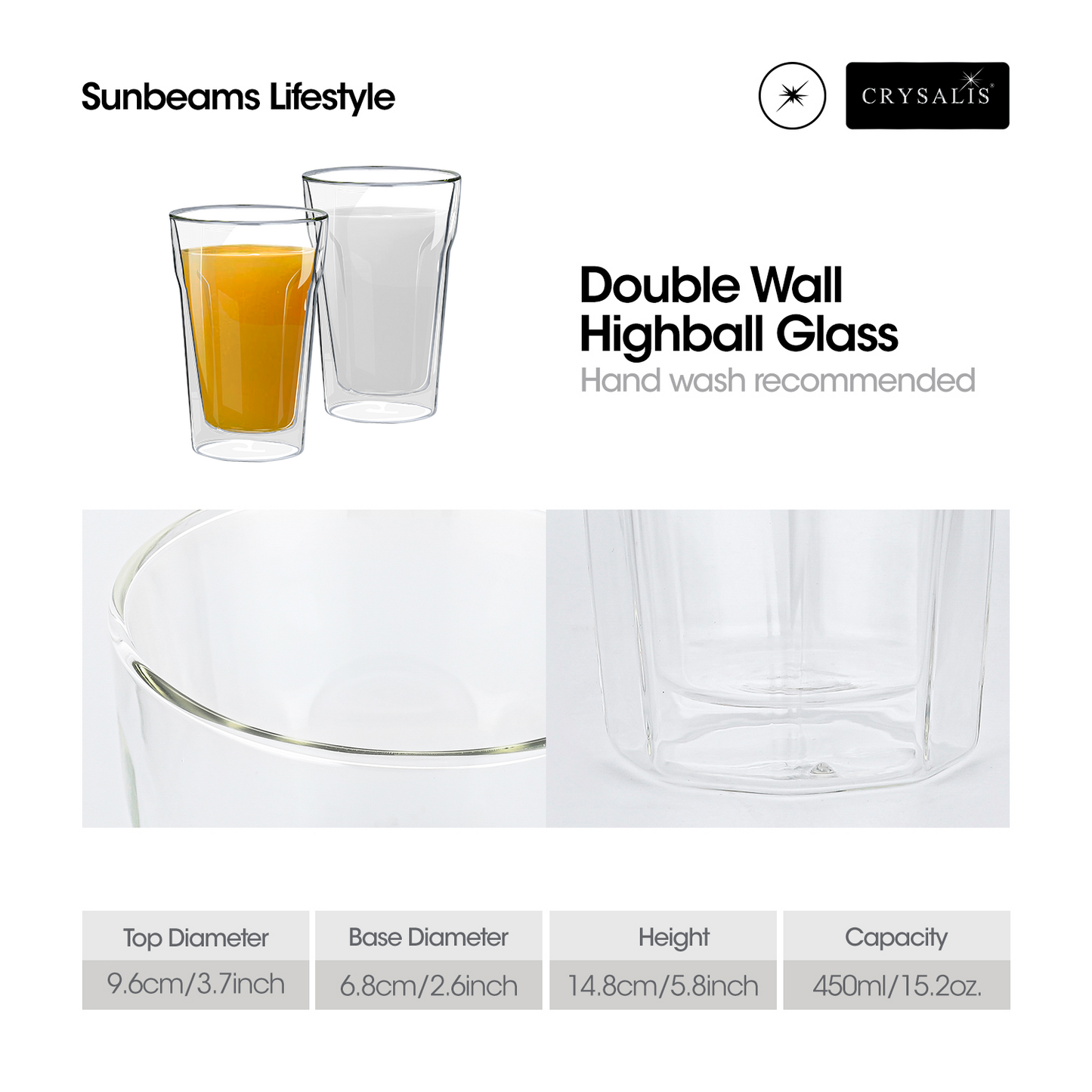 CRYSALIS Double-Wall Glass Shot Glass | Rock Glass | Highball Glass