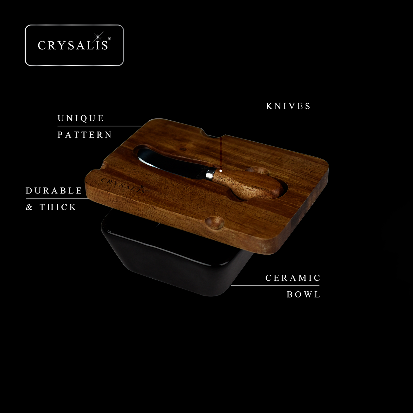 CRYSALIS Premium Butter Set Butter Cheese Slicer [Set of 3] - Acacia Wood