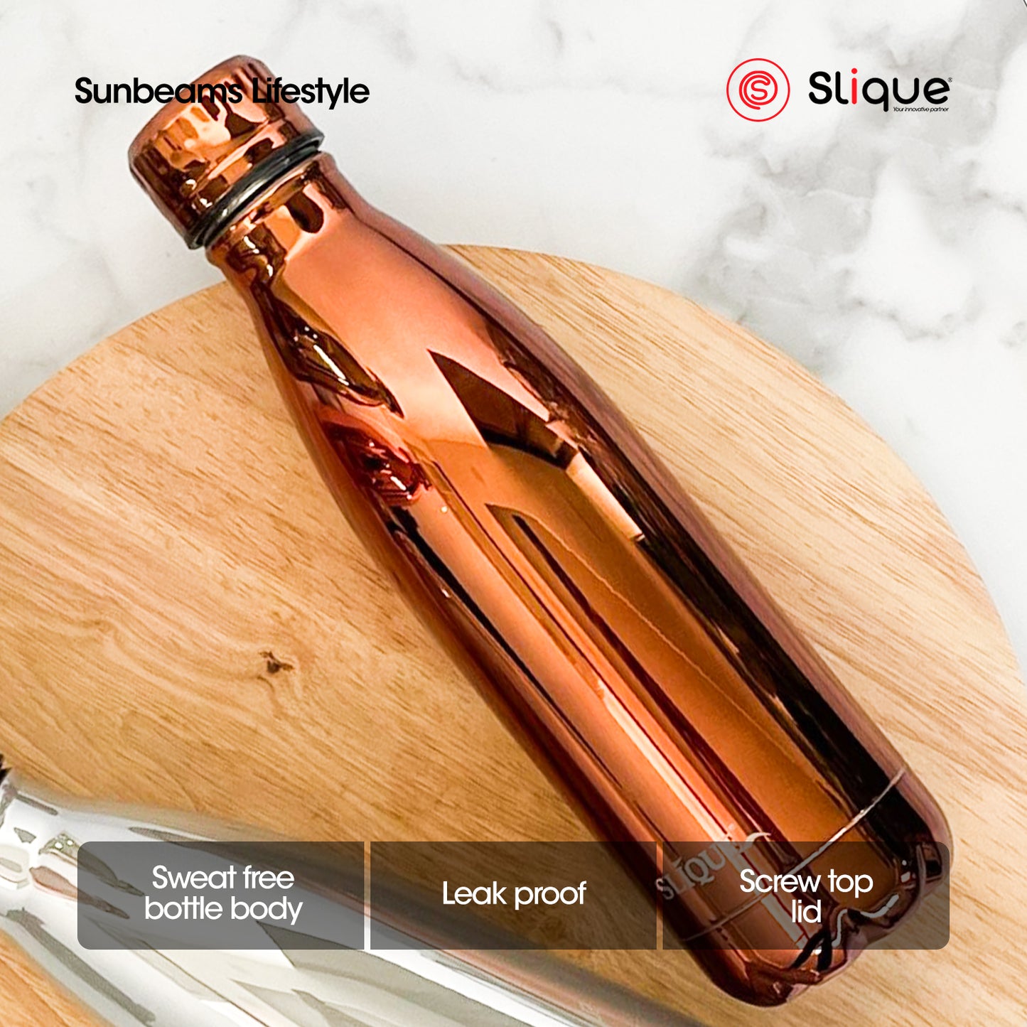 SLIQUE Stainless Steel UV Finish Insulated Water Bottle 500ml (Copper)