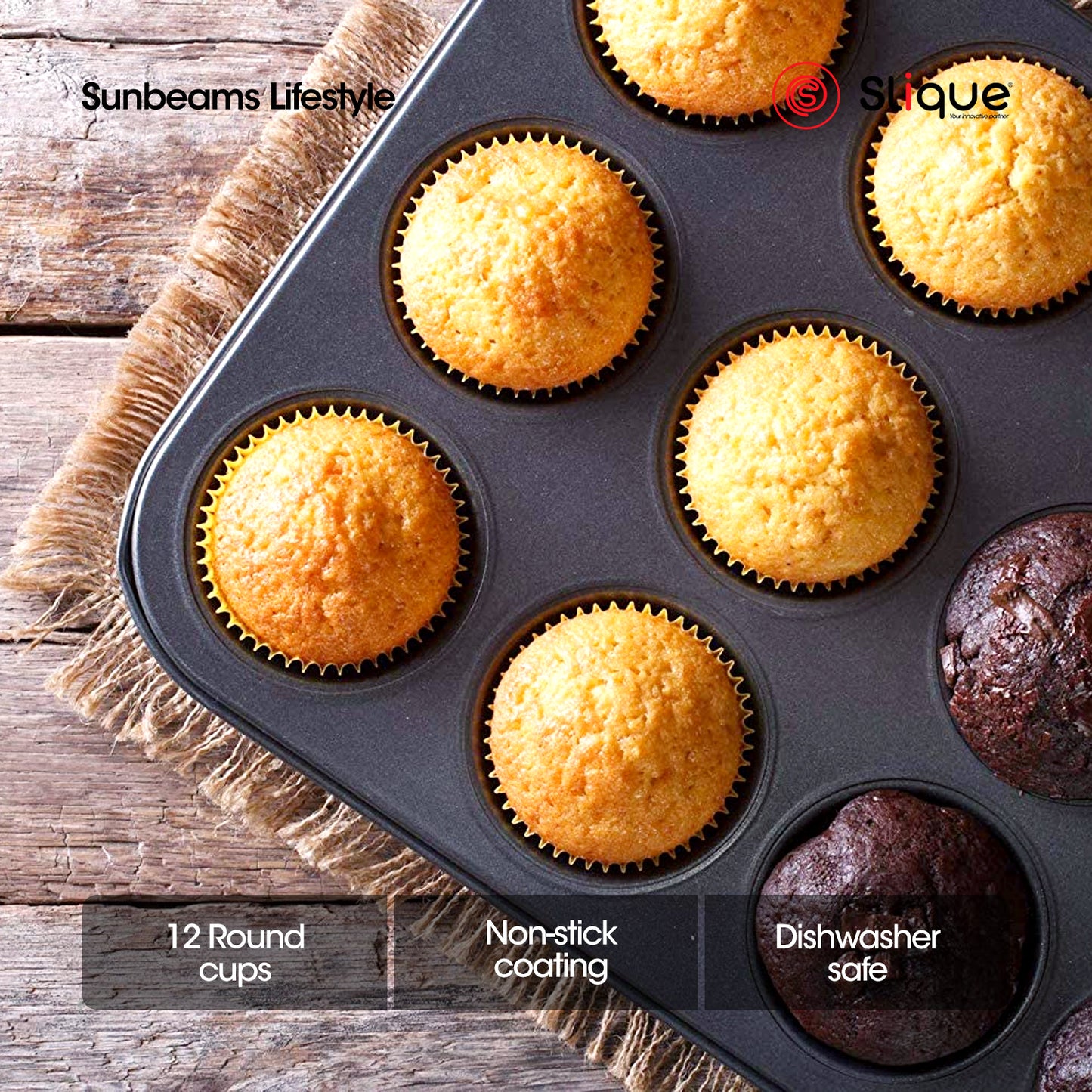 SLIQUE Premium Non-Stick 12 Cup Round Muffin Pan