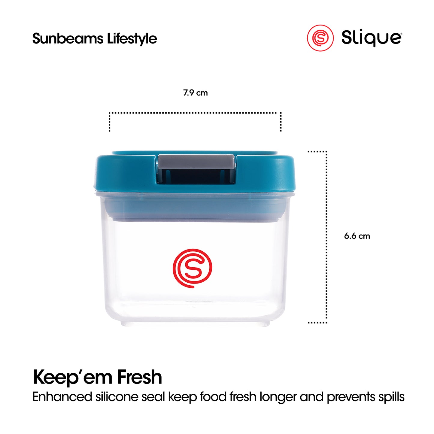 SLIQUE Premium PP Square Food Container 220ml (Aqua Green)